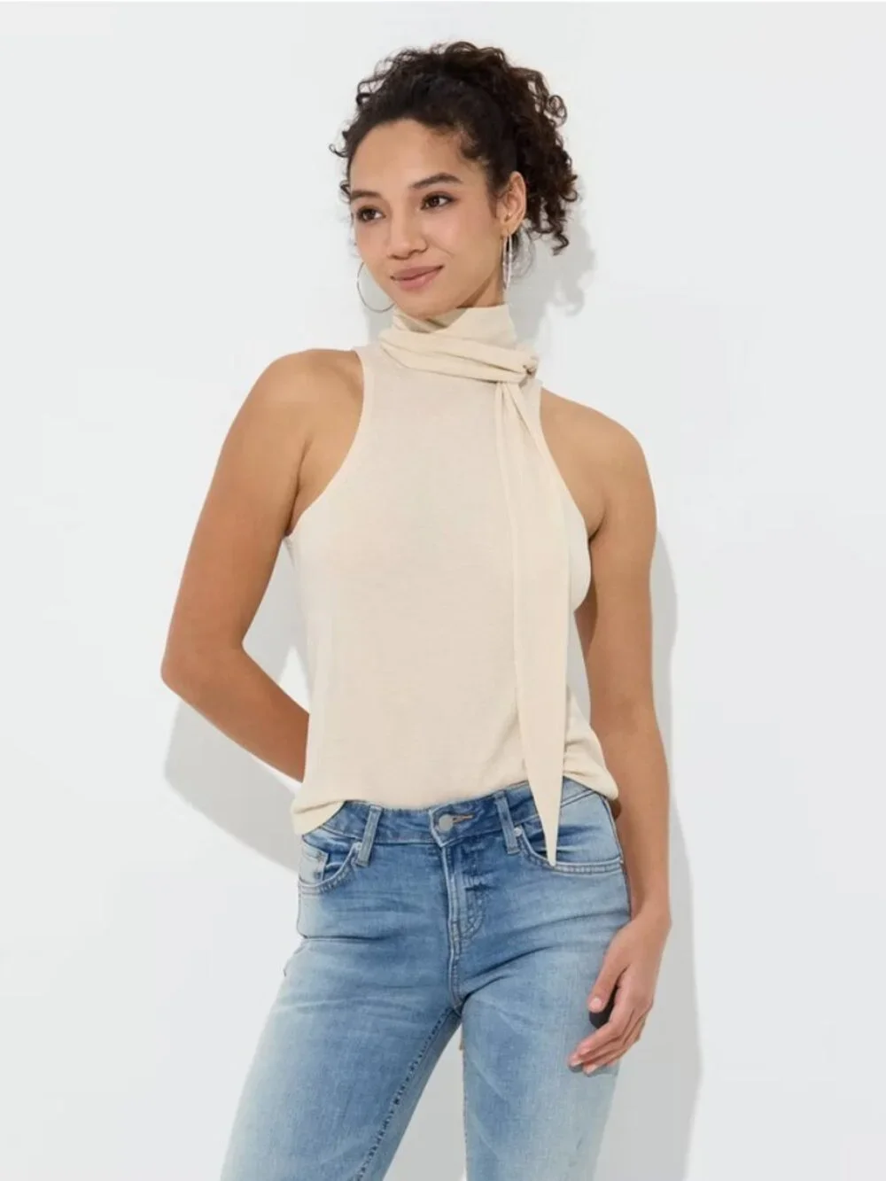 Women's Metallic Knit Racerback Tank Top - Wild Fable Cream L